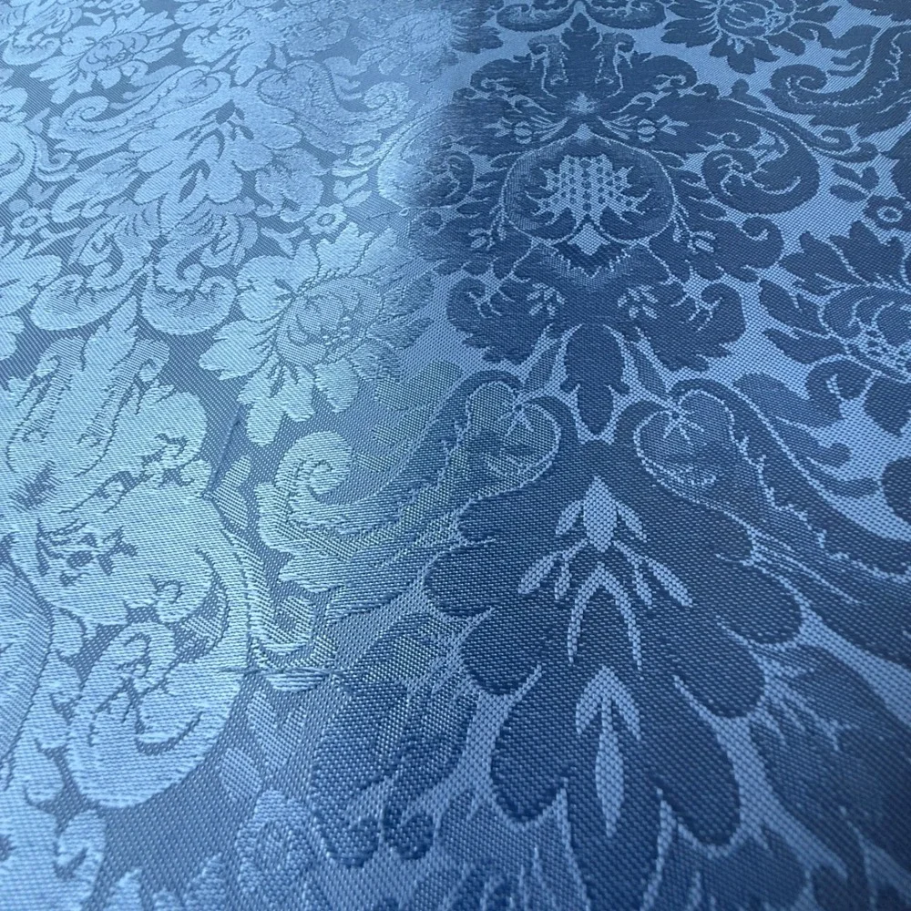 Light Blue Damask Table Runner Tassel Lace Trim Floral Brocade 34x15 0906